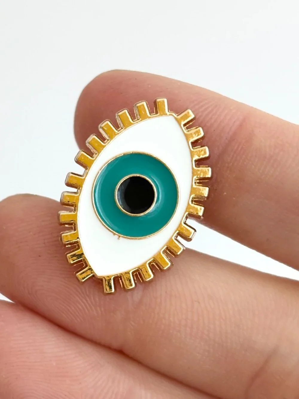 Evil Eye Enameled Blue Eye Good Luck Mati Shield Gold Toned Brooch Lapel Pin